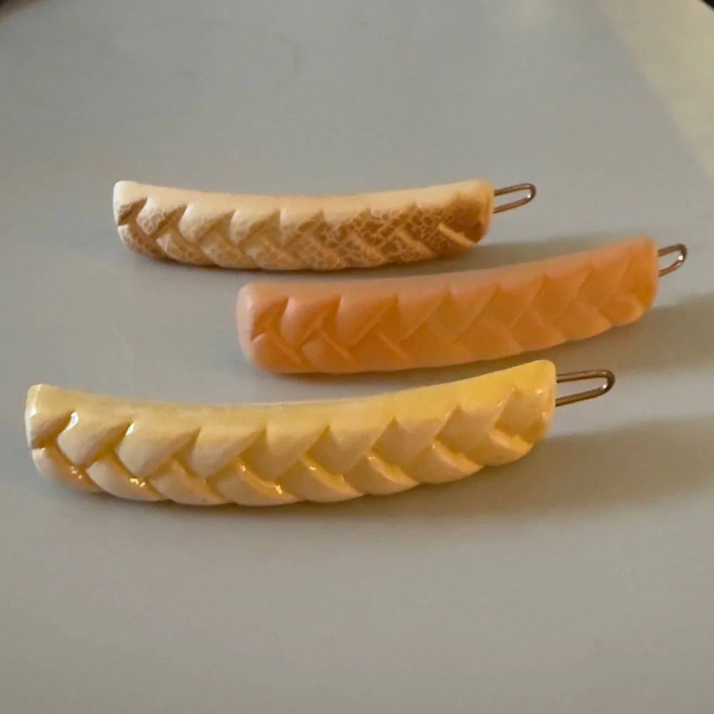 Set of 3 1960’s Vintage French Barrettes‎ with Wire Clasps, Deadstock